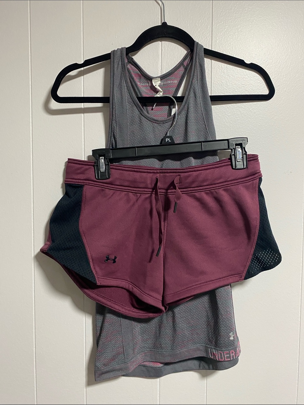 Under Armour Women's Maroon Athletic Shorts with Black Panels outfit!!!